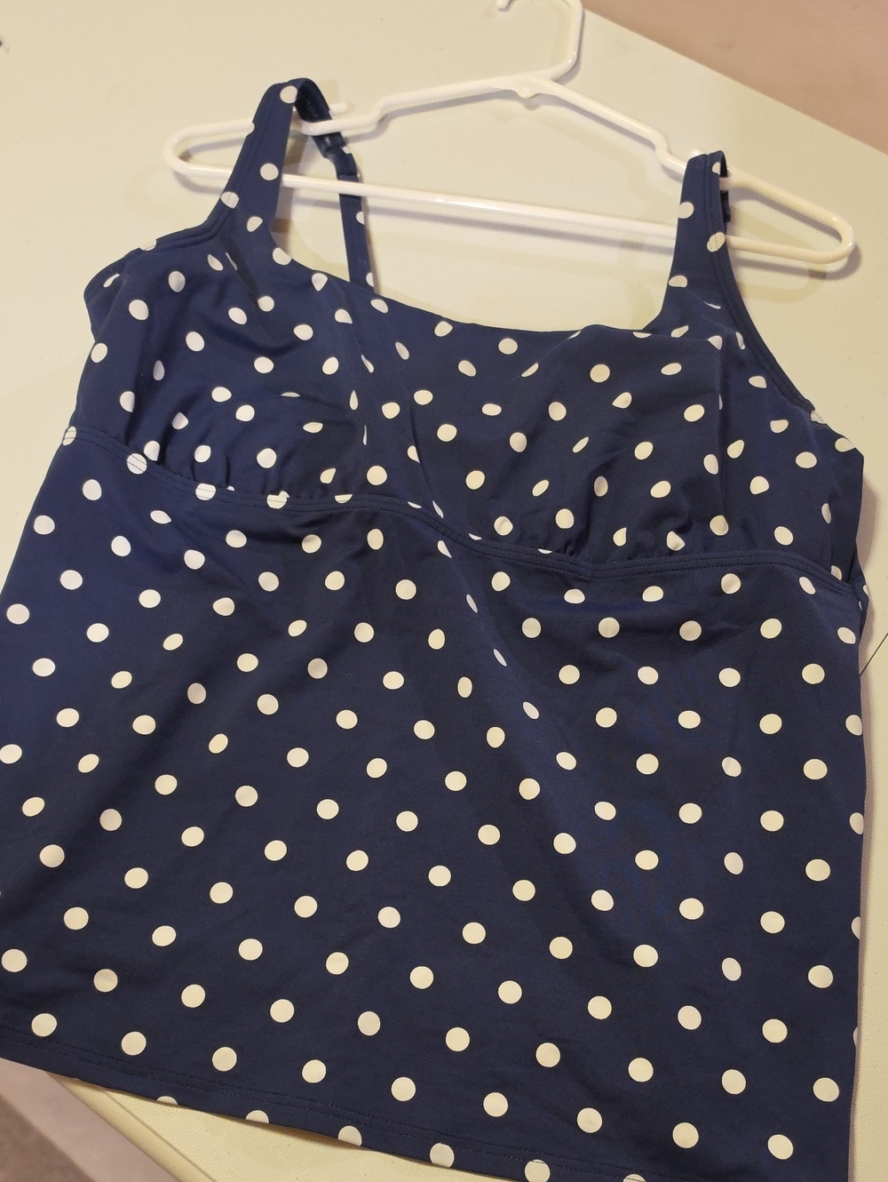 Lands' End Navy & White Polka Dot One-Piece Swim Tank